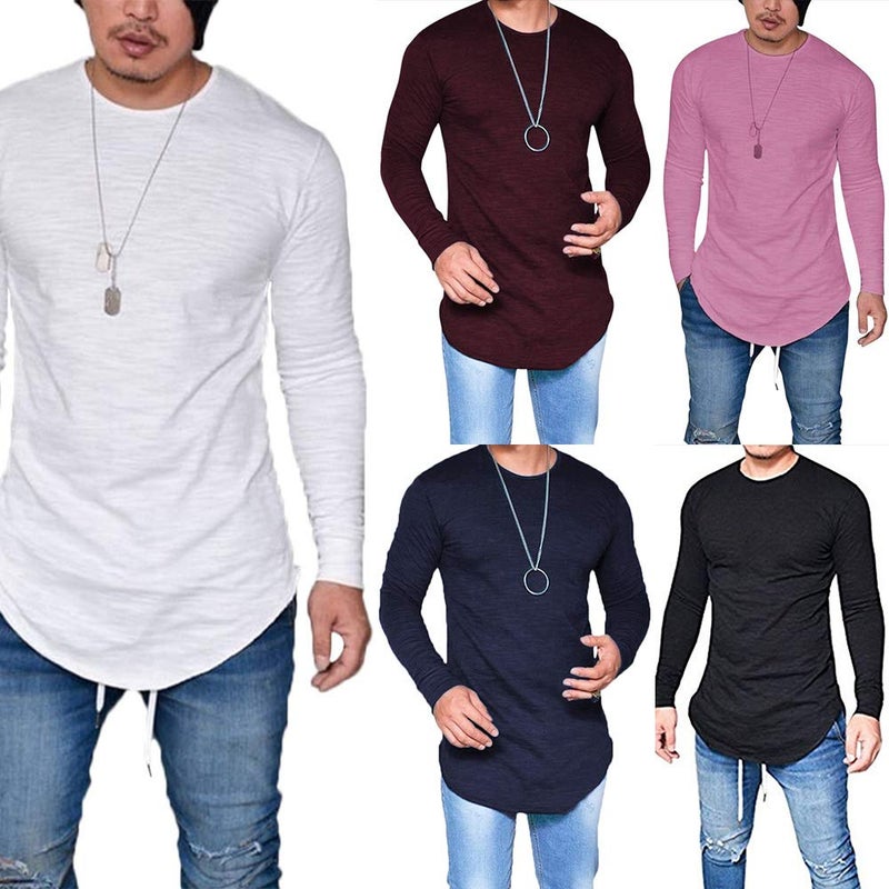 LIWEIKE Mens Hipster Hip Hop Longline Crewneck T-Shirt (White, Large) - Image 5
